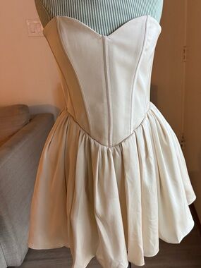 bandeau structured tulip mini dress in ivory Harmonia Halterneck Structured Tulip Mini Dress in Ivory